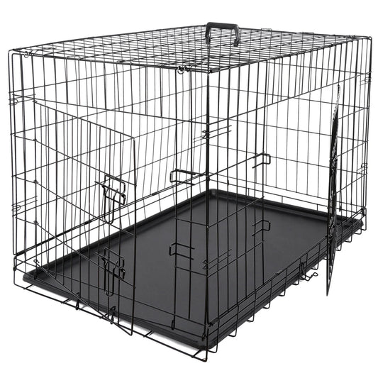High Quality 36" Durable Dog Crate Kennel Folding Pet Cage 2 Door with Tray Indoor Pet Safe House - Black